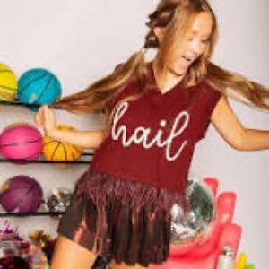 Hail State Boxy Feather Trim Sweater Vest